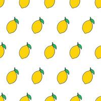 Fresh Lemon Seamless Pattern On A White Background. Lemon Fruit Vector Illustration