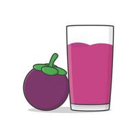 Mangosteen Juice With Mangosteen Vector Icon Illustration. Glass Of Mangosteen Juice Flat Icon