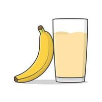 Banana Juice With Banana Vector Icon Illustration. Glass Of Banana Smoothie Flat Icon