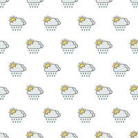 Sun, Cloud, And Rain Seamless Pattern On A White Background. Weather Phenomena Theme Vector Illustration