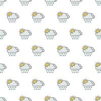 Sun, Cloud, And Rain Seamless Pattern On A White Background. Weather Phenomena Theme Vector Illustration