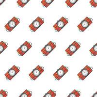 Explosive Dynamite Bomb Seamless Pattern On A White Background. Dynamite, Grenade, And Bomb Theme Vector Illustration
