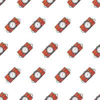 Explosive Dynamite Bomb Seamless Pattern On A White Background. Dynamite, Grenade, And Bomb Theme Vector Illustration