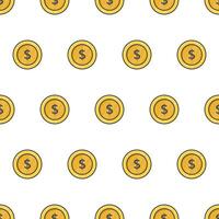 Money Coin Seamless Pattern On A White Background. Gold Coins Theme Vector Illustration