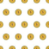 Money Coin Seamless Pattern On A White Background. Gold Coins Theme Vector Illustration