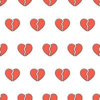 Broken Heart Seamless Pattern On A White Background. Love Heart Theme Vector Illustration