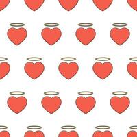 Angel Heart Seamless Pattern On A White Background. Red Heart Theme Vector Illustration