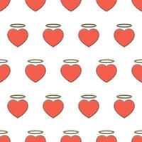 Angel Heart Seamless Pattern On A White Background. Red Heart Theme Vector Illustration