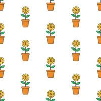 Money Tree Seamless Pattern On A White Background. Business Theme Vector Illustration