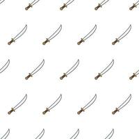 Sword Seamless Pattern On A White Background. Battle Theme Vector Illustration