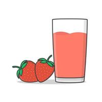 fresa jugo con fresa vector icono ilustración. vaso de fresa jugo plano icono