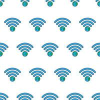 Earth Wifi Signal Seamless Pattern On A White Background. Global Network Theme Vector Illustration