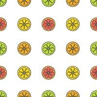 Citrus Fruit Seamless Pattern On A White Background. Fresh Orange, Grapefruit, Lemon, Lime Vector Illustration