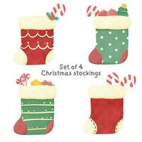 Set of Christmas stockings watercolor element. Watercolor hand draw. greetings in happy season vector