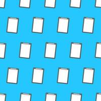 Clipboard With Blank White Paper Seamless Pattern On A Blue Background. School And Office Theme Vector Illustration