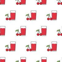 Cherry Juice Seamless Pattern On A White Background. Cherries Theme Vector Illustration