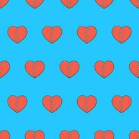 Broken Heart With Patches Seamless Pattern On A Blue Background. Broken Heart Theme Vector Illustration