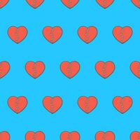 Broken Heart With Patches Seamless Pattern On A Blue Background. Broken Heart Theme Vector Illustration