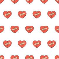 Broken Heart With Patches Seamless Pattern On A White Background. Romance Theme Vector Illustration