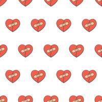 Broken Heart With Patches Seamless Pattern On A White Background. Romance Theme Vector Illustration