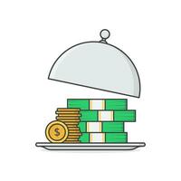 Serve Cloche With Money Vector Icon Illustration. Business Concept Flat Icon