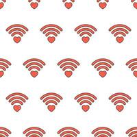 Heart Wifi Seamless Pattern On A White Background. Heart And Wifi Signal Theme Vector Illustration