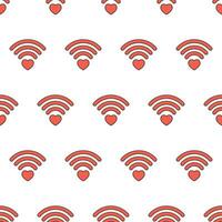 Heart Wifi Seamless Pattern On A White Background. Heart And Wifi Signal Theme Vector Illustration