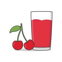 Cherry Juice With Cherry Vector Icon Illustration. Glass Of Cherries Juice Flat Icon