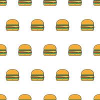Burger Seamless Pattern On A White Background. Delicious Burger Theme Vector Illustration