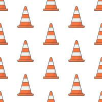 Traffic Cone Seamless Pattern On A White Background. Road Theme Vector Illustration