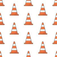 Traffic Cone Seamless Pattern On A White Background. Road Theme Vector Illustration