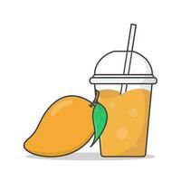 Mango Juice Or Milkshake In Takeaway Plastic Cup Vector Icon Illustration. Cold Drinks In Plastic Cups With Ice