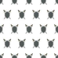 Shield And Sword Seamless Pattern On A White Background. Battle Theme Vector Illustration