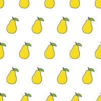 Fresh Pear Seamless Pattern On A White Background. Pear Fruit Vector Illustration