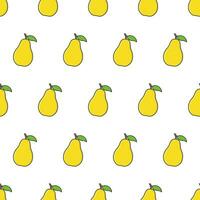 Fresh Pear Seamless Pattern On A White Background. Pear Fruit Vector Illustration