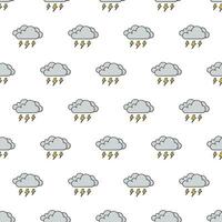 Dark Clouds Of Thunder Strom Seamless Pattern On A White Background. Weather Phenomena Theme Vector Illustration