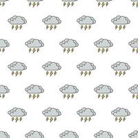 Dark Clouds Of Thunder Strom Seamless Pattern On A White Background. Weather Phenomena Theme Vector Illustration