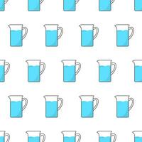 Glass Jug With Water Seamless Pattern On A White Background. Pitcher Theme Vector Illustration