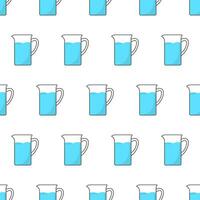 Glass Jug With Water Seamless Pattern On A White Background. Pitcher Theme Vector Illustration