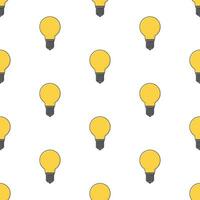 Light Bulb Seamless Pattern On A White Background. Yellow Lamp Theme Vector Illustration