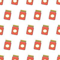 Jam Glass Jars Seamless Pattern On A White Background. Jar Of Jam Theme Vector Illustration