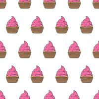 Creamy Cupcakes Seamless Pattern On A White Background. Cupcake Theme Vector Illustration