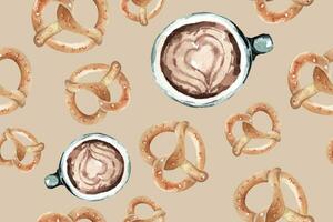 Seamless pattern of bread, croissant, bakery, coffee.For fabric design Wallpaper and wrapping paper. vector