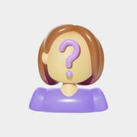 3D icon with woman head with no face and question mark, anonymous person. vector