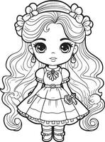 magic girl doll coloring page vector