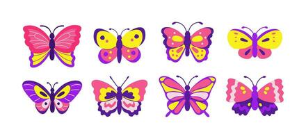 Colourful butterflies set isolated on white background. vector