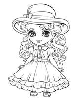 magic girl doll coloring page vector