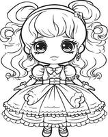 magic girl doll coloring page vector