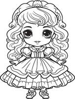 magic girl doll coloring page vector