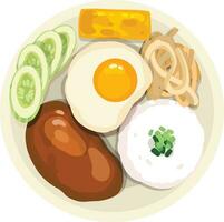 Com Tam Vietnamese Broken Rice. Top View Vietnamese Food Illustration Vector. vector